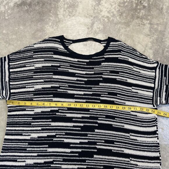 Eileen Fisher Sweater Womens Large Organic Printed Pullover Linen Blend Blk Wht - Picture 2 of 10